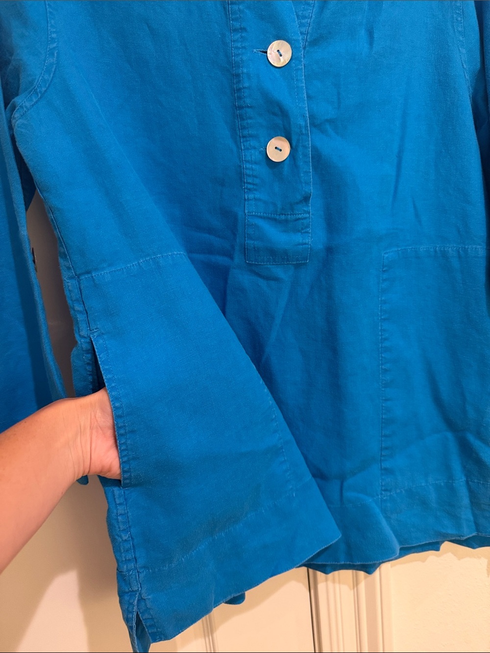 Blue linen John mark tunic top with pockets size medium - Picture 4 of 5